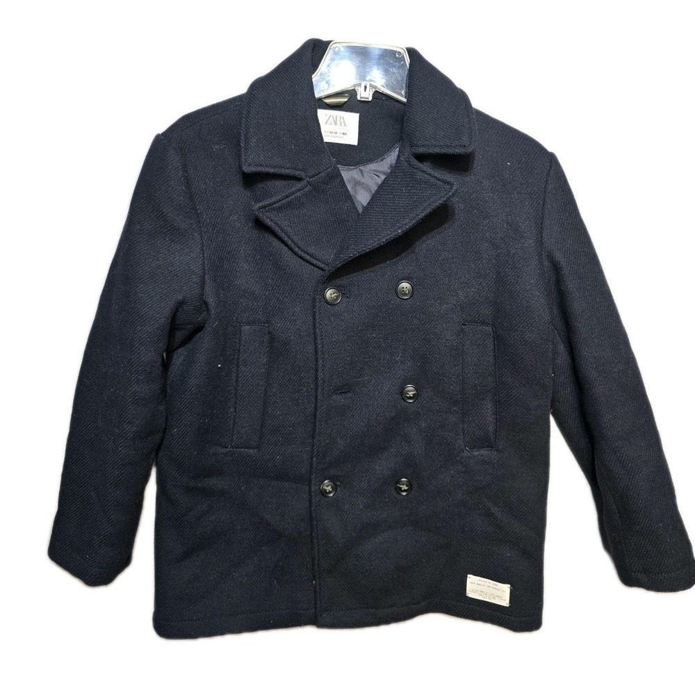 Zara Boys Coat Pea Navy Blue 13-14 Button Up